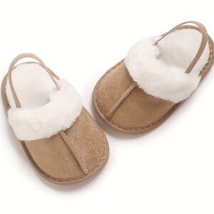 NWOT Cozy Tan Baby Slippers 3c